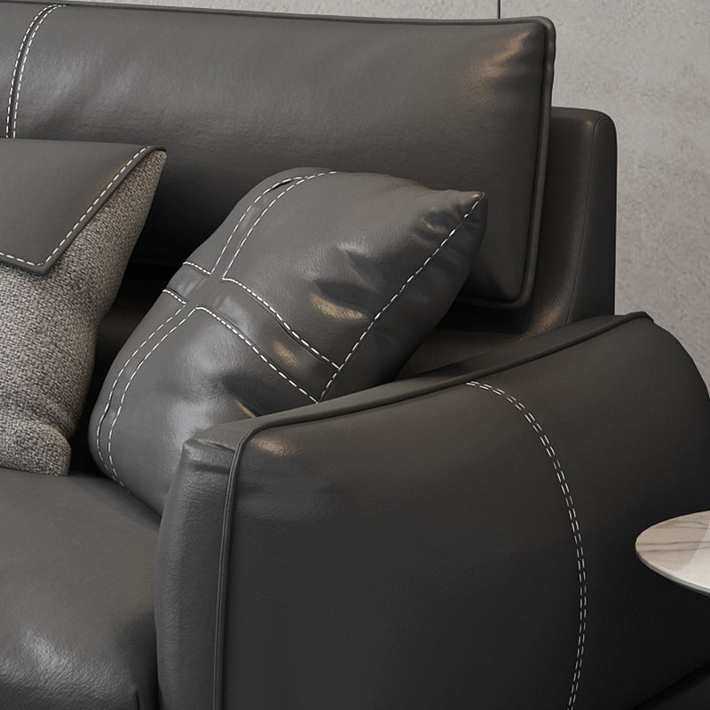 Upscale Grey Sofa with Four Legs Leather Sofa Living Room Seating Clearhalo 'furn' 'furn_sofas' 'Furniture' 'Living Room Furniture' 'Sofa' 'sofas' 6919653