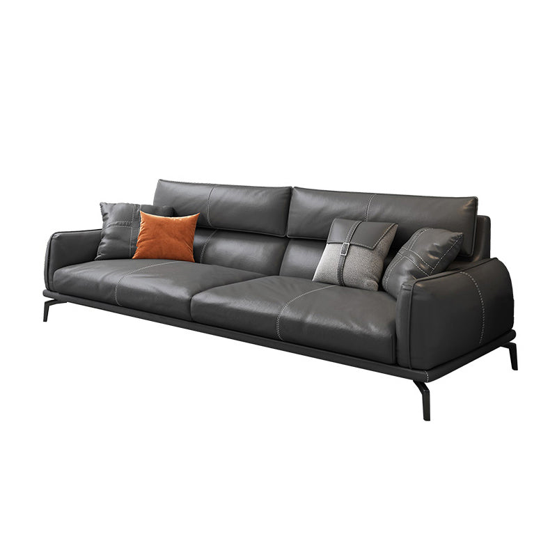 Upscale Grey Sofa with Four Legs Leather Sofa Living Room Seating 3-Seater Sofa Genuine Leather Clearhalo 'furn' 'furn_sofas' 'Furniture' 'Living Room Furniture' 'Sofa' 'sofas' 6919658