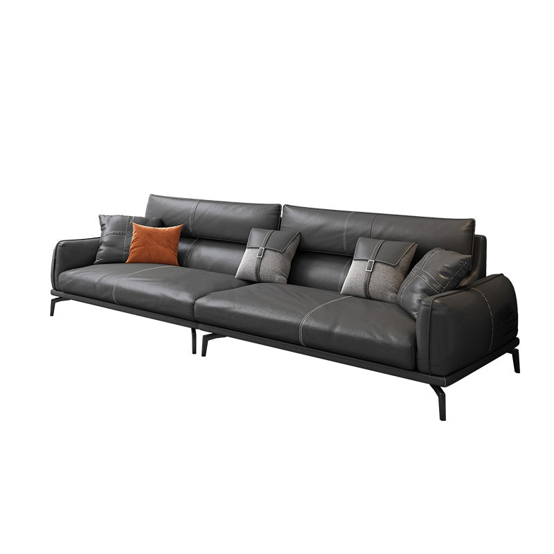 Upscale Grey Sofa with Four Legs Leather Sofa Living Room Seating 4-Seater Sofa Genuine Leather Clearhalo 'furn' 'furn_sofas' 'Furniture' 'Living Room Furniture' 'Sofa' 'sofas' 6919661