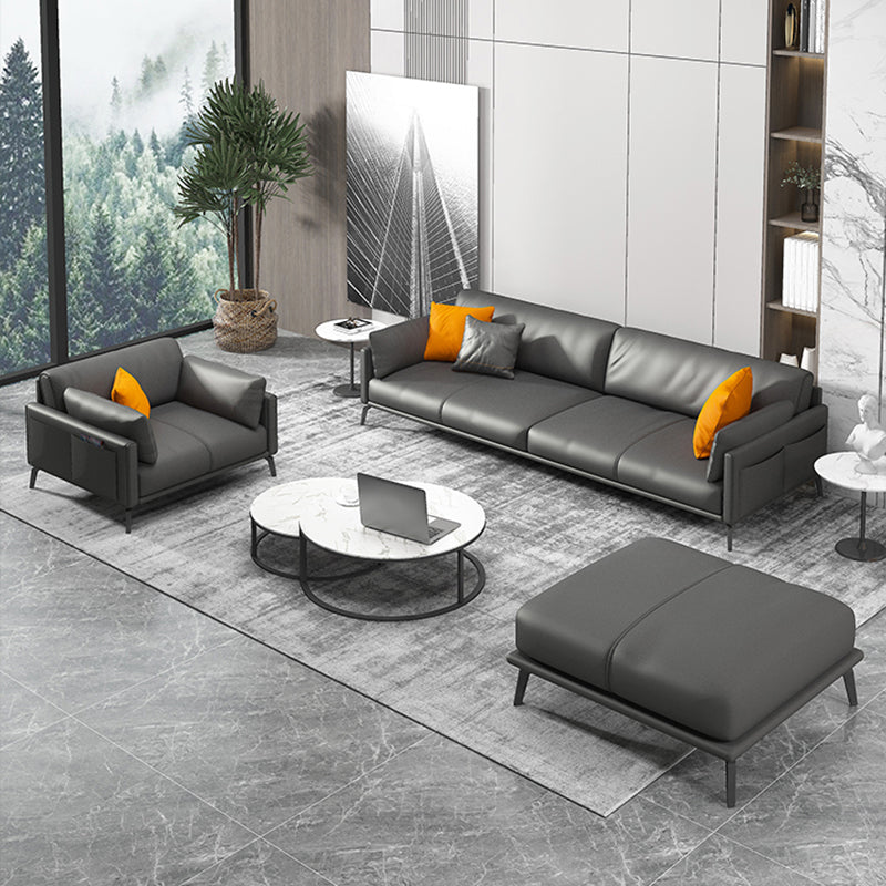 Canapé en cuir contemporain dans le dos lâche gris pour le salon