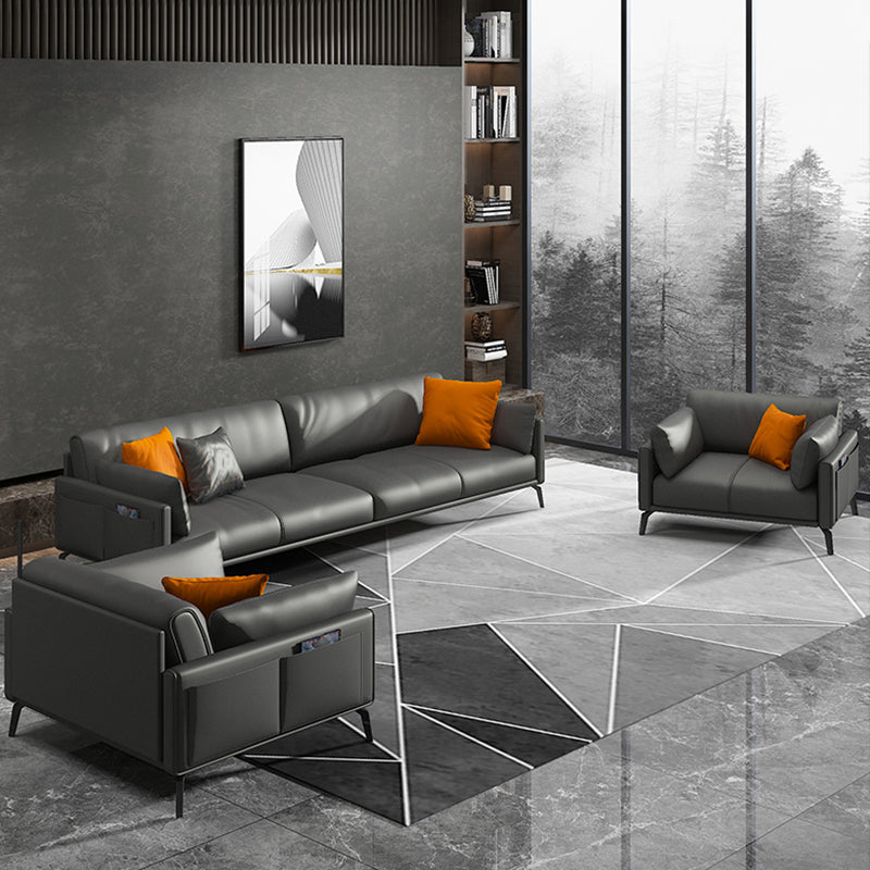Canapé en cuir contemporain dans le dos lâche gris pour le salon