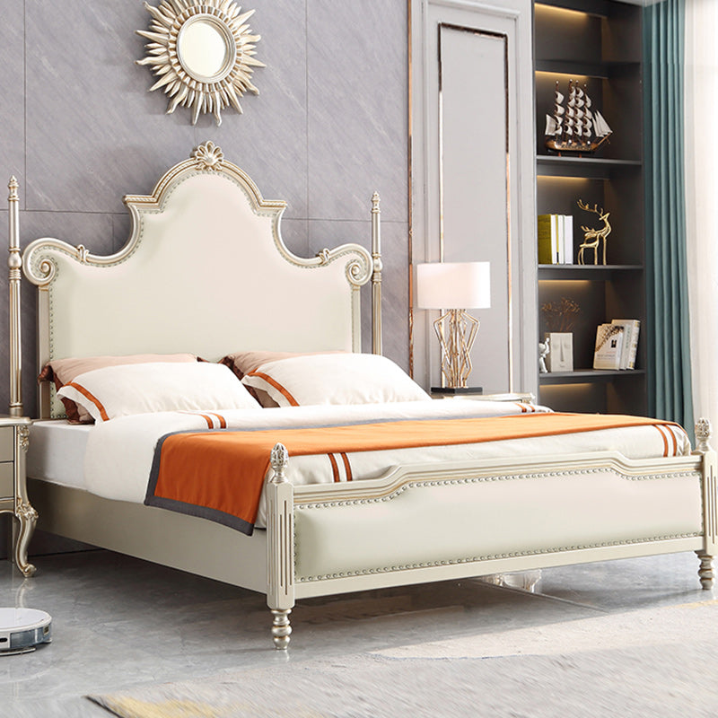 Cadre de lit rembourré en bois massif victorien beige standard avec garniture