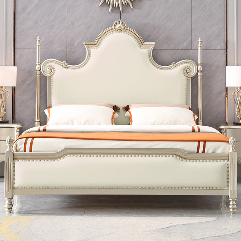 Cadre de lit rembourré en bois massif victorien beige standard avec garniture