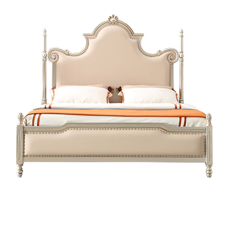 Cadre de lit rembourré en bois massif victorien beige standard avec garniture