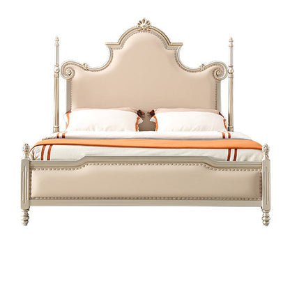 Cadre de lit rembourré en bois massif victorien beige standard avec garniture