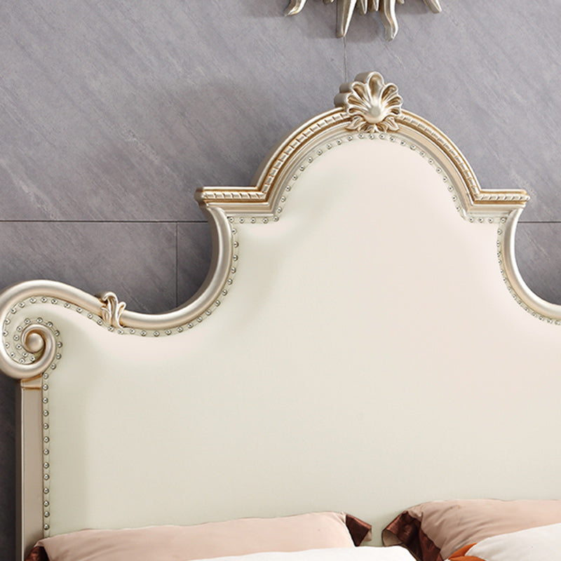 Cadre de lit rembourré en bois massif victorien beige standard avec garniture