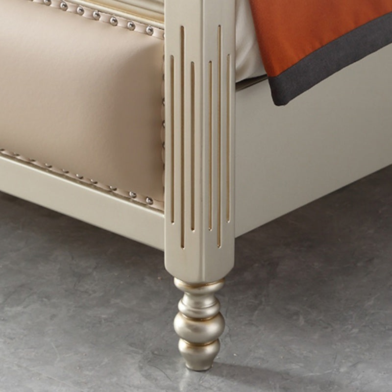 Cadre de lit rembourré en bois massif victorien beige standard avec garniture