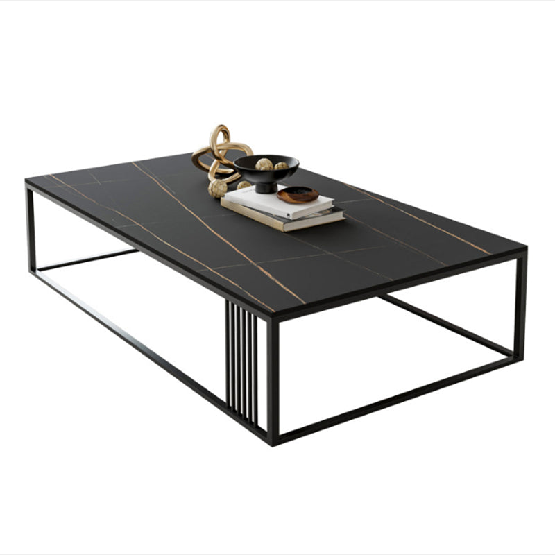 Contemporary 17.7" H Coffee Table Rectangular Stone Top Simple Cocktail Table Clearhalo 'Coffee & Accent Tables' 'Coffee Tables' 'coffee_tables' 'furn' 'furn_coffee_tables' 'Furniture' 'Living Room Furniture' 6919909