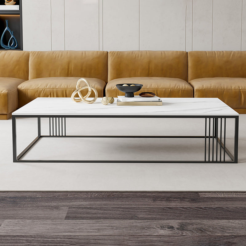 Contemporary 17.7" H Coffee Table Rectangular Stone Top Simple Cocktail Table Clearhalo 'Coffee & Accent Tables' 'Coffee Tables' 'coffee_tables' 'furn' 'furn_coffee_tables' 'Furniture' 'Living Room Furniture' 6919914