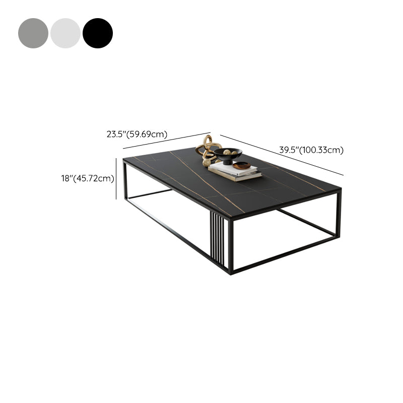 Contemporary 17.7" H Coffee Table Rectangular Stone Top Simple Cocktail Table Clearhalo 'Coffee & Accent Tables' 'Coffee Tables' 'coffee_tables' 'furn' 'furn_coffee_tables' 'Furniture' 'Living Room Furniture' 6919916
