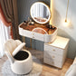 Glam Glass Makeup Vanity Desk Bedroom Vanity Dressing Table with Drawer Makeup Vanity & Mirror & Stools 31"L x 16"W x 31"H White-Brown Clearhalo 'Bedroom Furniture' 'furn' 'furn_makeup_vanities' 'Furniture' 'Makeup Vanities' 'makeup_vanities' 6920040