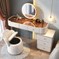 Glam Glass Makeup Vanity Desk Bedroom Vanity Dressing Table with Drawer Makeup Vanity & Mirror & Stools 47"L x 16"W x 31"H White-Brown Clearhalo 'Bedroom Furniture' 'furn' 'furn_makeup_vanities' 'Furniture' 'Makeup Vanities' 'makeup_vanities' 6920044