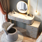 Glam Glass Makeup Vanity Desk Bedroom Vanity Dressing Table with Drawer Makeup Vanity & Mirror & Stools 39"L x 16"W x 31"H Gray-White Clearhalo 'Bedroom Furniture' 'furn' 'furn_makeup_vanities' 'Furniture' 'Makeup Vanities' 'makeup_vanities' 6920048