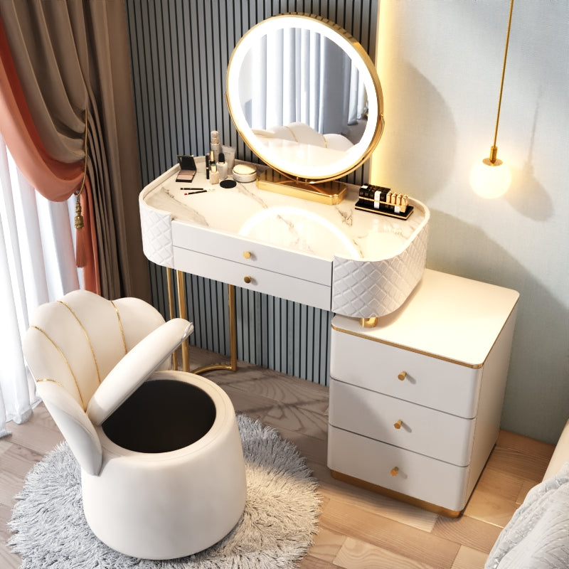 Glam Glass Makeup Vanity Desk Bedroom Vanity Dressing Table with Drawer Makeup Vanity & Mirror & Stools 31"L x 16"W x 31"H White Clearhalo 'Bedroom Furniture' 'furn' 'furn_makeup_vanities' 'Furniture' 'Makeup Vanities' 'makeup_vanities' 6920052