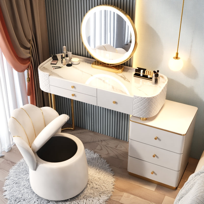 Glam Glass Makeup Vanity Desk Bedroom Vanity Dressing Table with Drawer Makeup Vanity & Mirror & Stools 39"L x 16"W x 31"H White Clearhalo 'Bedroom Furniture' 'furn' 'furn_makeup_vanities' 'Furniture' 'Makeup Vanities' 'makeup_vanities' 6920053