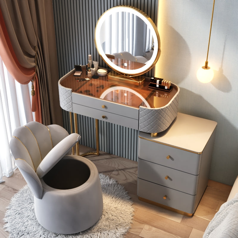 Glam Glass Makeup Vanity Desk Bedroom Vanity Dressing Table with Drawer Clearhalo 'Bedroom Furniture' 'furn' 'furn_makeup_vanities' 'Furniture' 'Makeup Vanities' 'makeup_vanities' 6920058