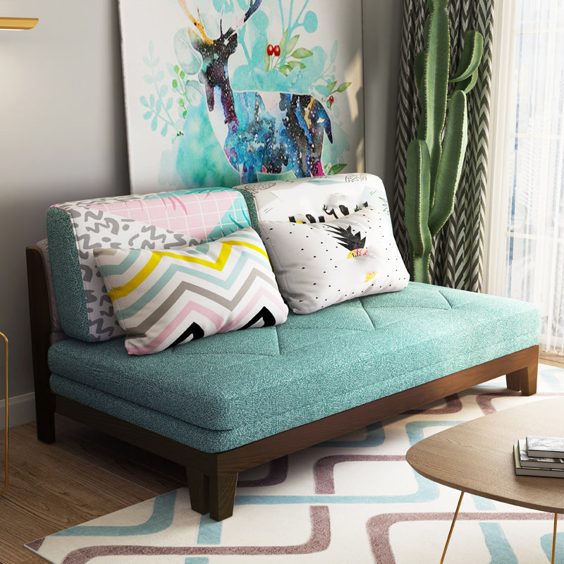 Living Room Convertible Sofas Pillow Back Armless Futon Sleeper Sofa Bed Light Blue Clearhalo 'furn' 'furn_futons' 'Furniture' 'Futons & Daybeds' 'Futons' 'Living Room Furniture' 6920119