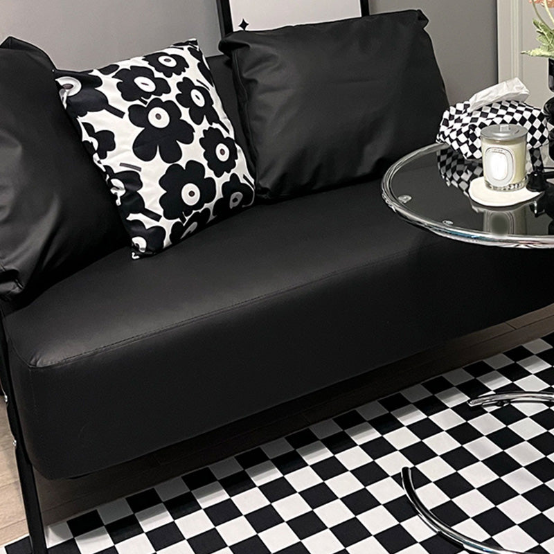 Sofá de metal con almohadas de refuerzo contemporáneas con asientos de cuatro patas