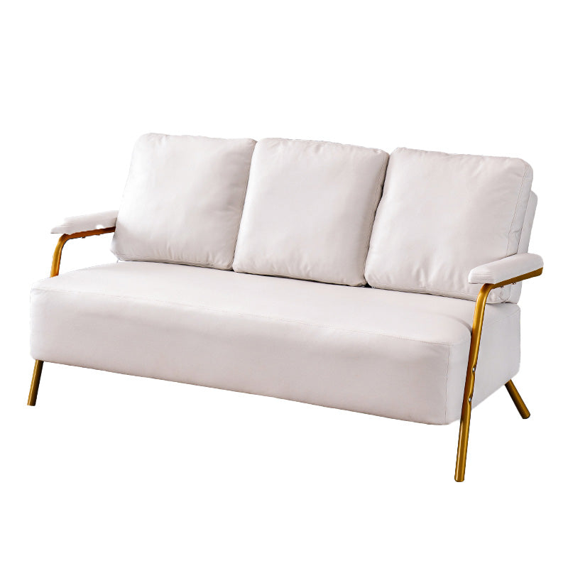 Sofá de metal con almohadas de refuerzo contemporáneas con asientos de cuatro patas