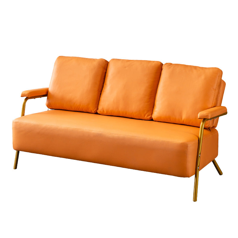 Sofá de metal con almohadas de refuerzo contemporáneas con asientos de cuatro patas