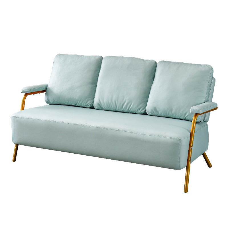 Sofá de metal con almohadas de refuerzo contemporáneas con asientos de cuatro patas