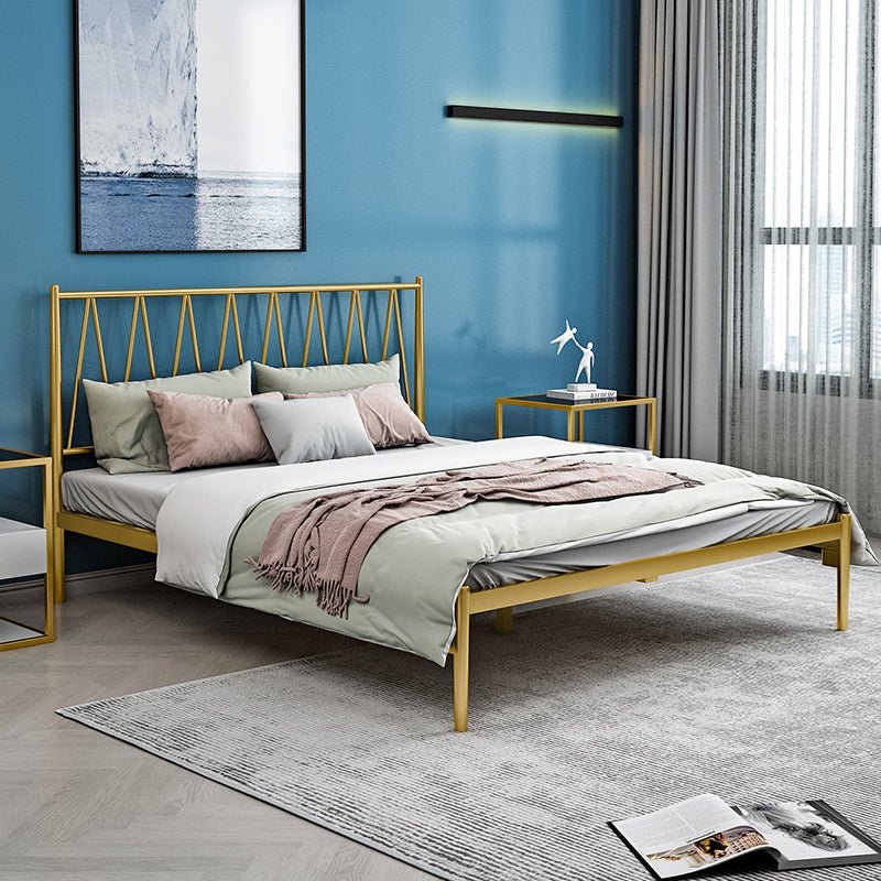 Metal Open-Frame Bed Minimalist Mattress Included Standard Bed Gold Bed & Mattress Clearhalo 'Bedroom Furniture' 'Beds' 'furn' 'furn_beds' 'Furniture' 6920317