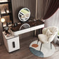 Glam Glass Bedroom Vanity Desk 4 Drawer Vanity Dressing Table Makeup Vanity & Mirror & Stools 47"L x 16"W x 30"H White-Black Clearhalo 'Bedroom Furniture' 'furn' 'furn_makeup_vanities' 'Furniture' 'Makeup Vanities' 'makeup_vanities' 6920374