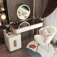 Glam Glass Bedroom Vanity Desk 4 Drawer Vanity Dressing Table Makeup Vanity & Mirror & Stools 39"L x 16"W x 30"H White-Gold Clearhalo 'Bedroom Furniture' 'furn' 'furn_makeup_vanities' 'Furniture' 'Makeup Vanities' 'makeup_vanities' 6920385