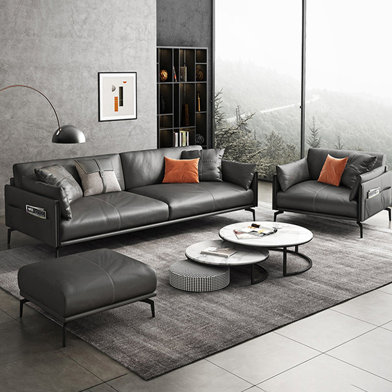 Gray Leather Sofa with Four Legs Contemporary Living Room Seating Clearhalo 'furn' 'furn_sofas' 'Furniture' 'Living Room Furniture' 'Sofa' 'sofas' 6920861