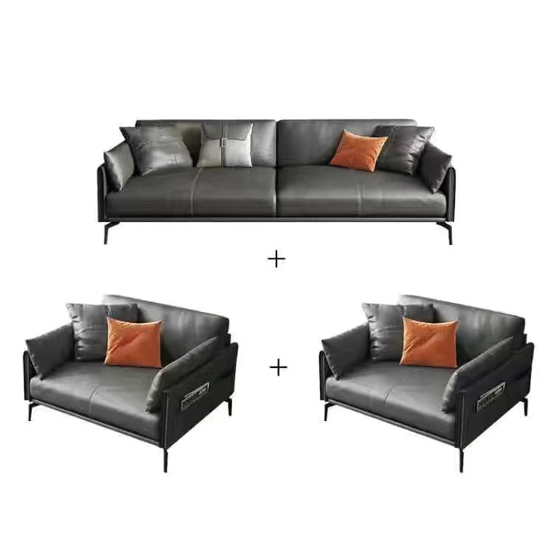 Gray Leather Sofa with Four Legs Contemporary Living Room Seating 1-Seater Sofa & 1-Seater Sofa & 3-Seater Sofa Microfiber Leather Clearhalo 'furn' 'furn_sofas' 'Furniture' 'Living Room Furniture' 'Sofa' 'sofas' 6920864