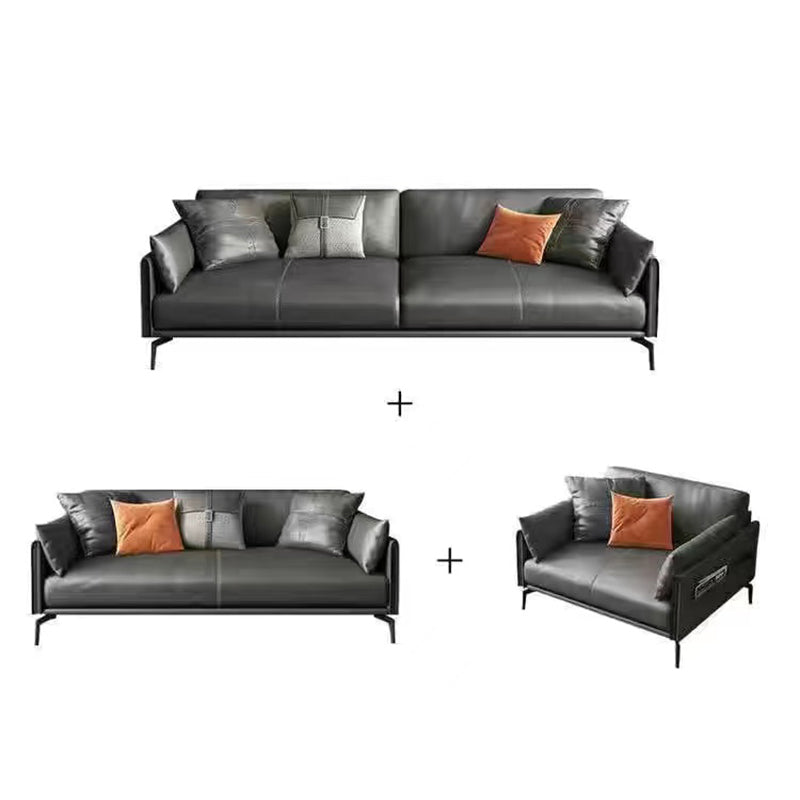 Gray Leather Sofa with Four Legs Contemporary Living Room Seating 1-Seater Sofa & 2-Seater Sofa & 3-Seater Sofa Faux Leather Clearhalo 'furn' 'furn_sofas' 'Furniture' 'Living Room Furniture' 'Sofa' 'sofas' 6920866