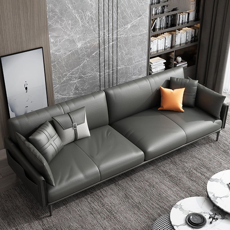 Gray Leather Sofa with Four Legs Contemporary Living Room Seating Clearhalo 'furn' 'furn_sofas' 'Furniture' 'Living Room Furniture' 'Sofa' 'sofas' 6920867