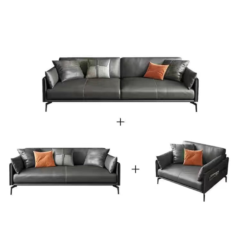 Gray Leather Sofa with Four Legs Contemporary Living Room Seating 1-Seater Sofa & 2-Seater Sofa & 3-Seater Sofa Microfiber Leather Clearhalo 'furn' 'furn_sofas' 'Furniture' 'Living Room Furniture' 'Sofa' 'sofas' 6920868