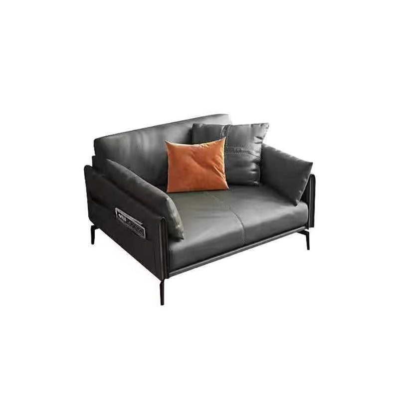 Gray Leather Sofa with Four Legs Contemporary Living Room Seating Clearhalo 'furn' 'furn_sofas' 'Furniture' 'Living Room Furniture' 'Sofa' 'sofas' 6920869