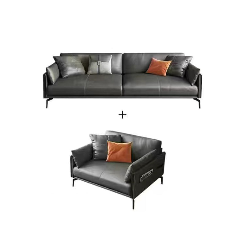Gray Leather Sofa with Four Legs Contemporary Living Room Seating 1-Seater Sofa with 3-Seater Sofa Faux Leather Clearhalo 'furn' 'furn_sofas' 'Furniture' 'Living Room Furniture' 'Sofa' 'sofas' 6920870