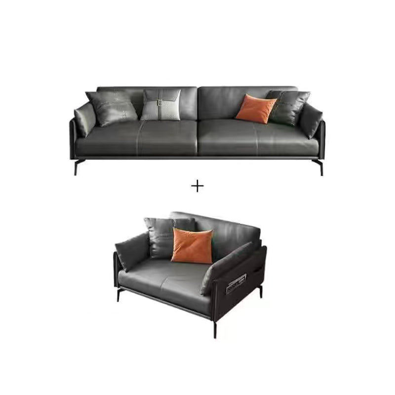 Gray Leather Sofa with Four Legs Contemporary Living Room Seating 1-Seater Sofa with 3-Seater Sofa Microfiber Leather Clearhalo 'furn' 'furn_sofas' 'Furniture' 'Living Room Furniture' 'Sofa' 'sofas' 6920871