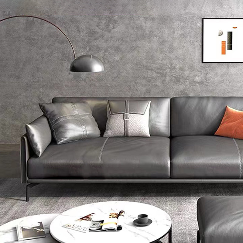 Gray Leather Sofa with Four Legs Contemporary Living Room Seating Clearhalo 'furn' 'furn_sofas' 'Furniture' 'Living Room Furniture' 'Sofa' 'sofas' 6920872