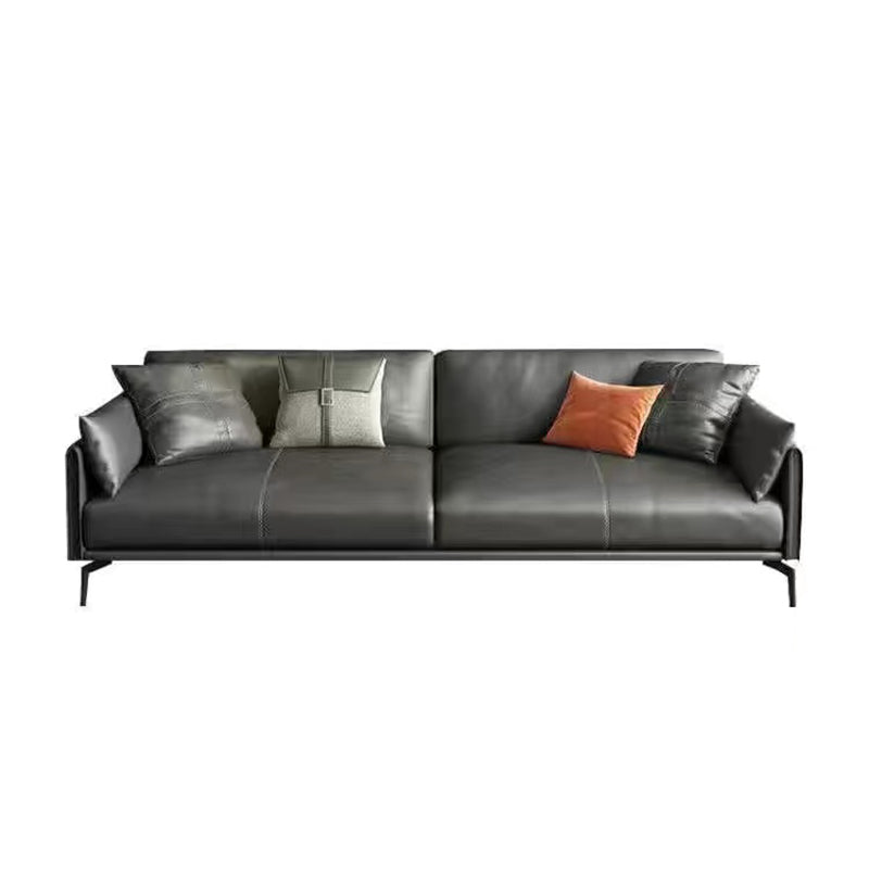Gray Leather Sofa with Four Legs Contemporary Living Room Seating 3-Seater Sofa Faux Leather Clearhalo 'furn' 'furn_sofas' 'Furniture' 'Living Room Furniture' 'Sofa' 'sofas' 6920873