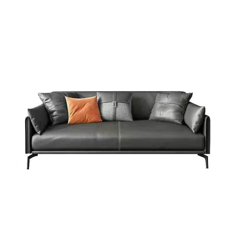 Gray Leather Sofa with Four Legs Contemporary Living Room Seating 2-Seater Sofa Faux Leather Clearhalo 'furn' 'furn_sofas' 'Furniture' 'Living Room Furniture' 'Sofa' 'sofas' 6920877