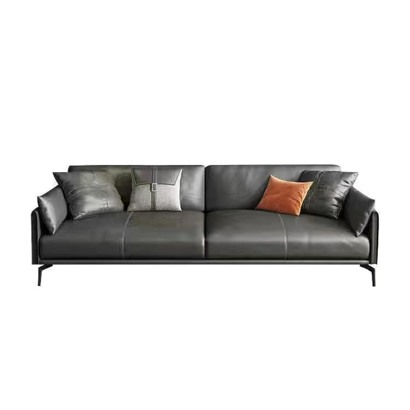 Gray Leather Sofa with Four Legs Contemporary Living Room Seating 4-Seater Sofa Faux Leather Clearhalo 'furn' 'furn_sofas' 'Furniture' 'Living Room Furniture' 'Sofa' 'sofas' 6920878