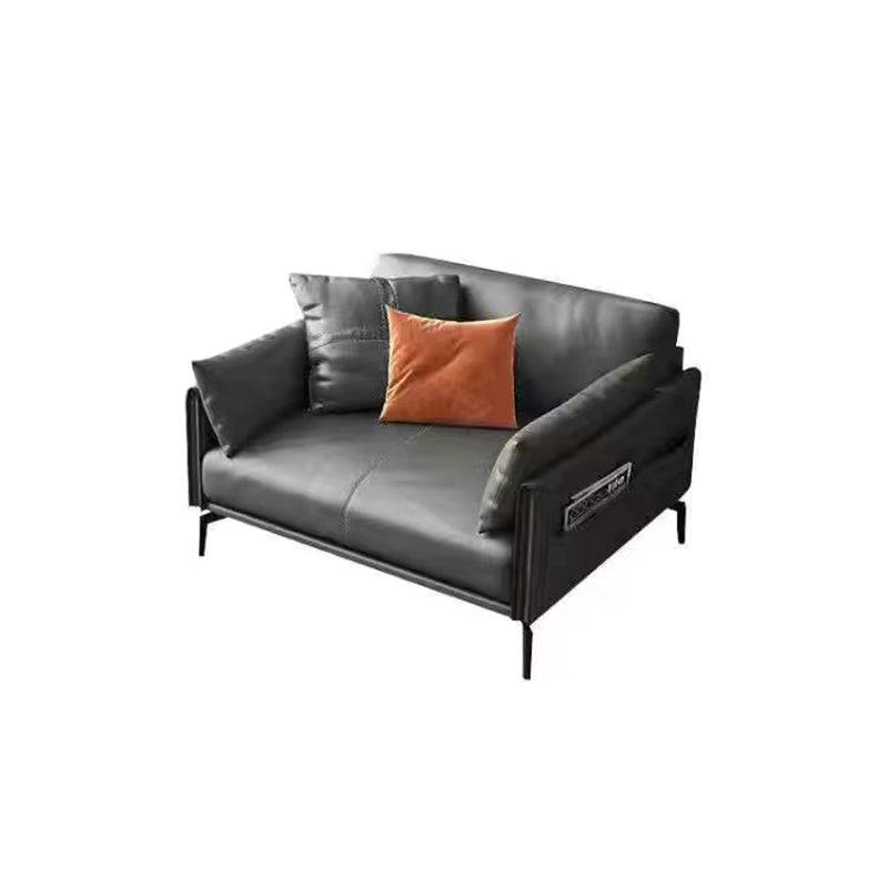 Gray Leather Sofa with Four Legs Contemporary Living Room Seating 1-Seater Sofa Microfiber Leather Clearhalo 'furn' 'furn_sofas' 'Furniture' 'Living Room Furniture' 'Sofa' 'sofas' 6920880