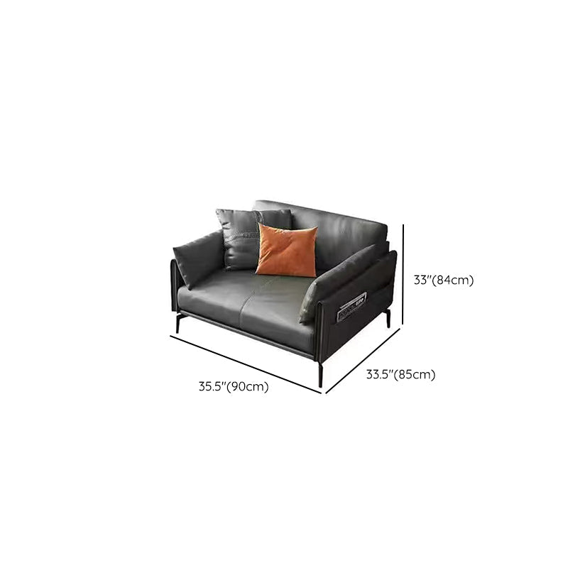Gray Leather Sofa with Four Legs Contemporary Living Room Seating Clearhalo 'furn' 'furn_sofas' 'Furniture' 'Living Room Furniture' 'Sofa' 'sofas' 6920883