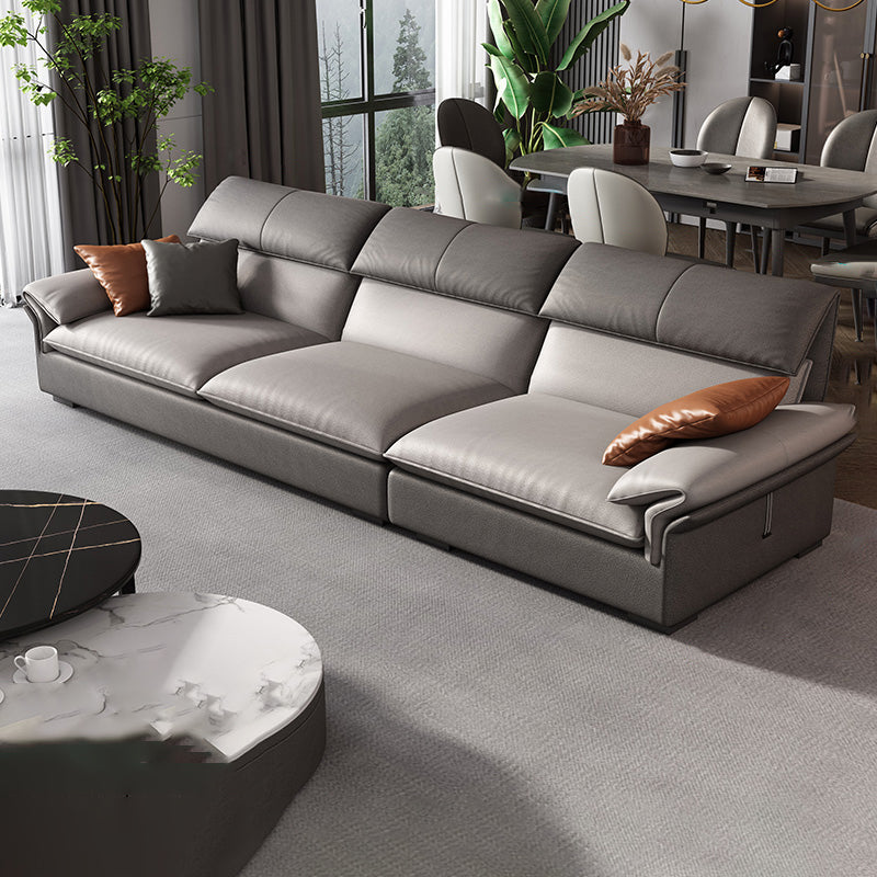 Grey Faux Leather Sectional Sofa Pillow Top Arm Sectional Ottoman Included 3-Seater Sofa Faux Leather Horizontal Clearhalo 'furn' 'furn_sectionals' 'Furniture' 'Living Room Furniture' 'Sectionals' 6920908