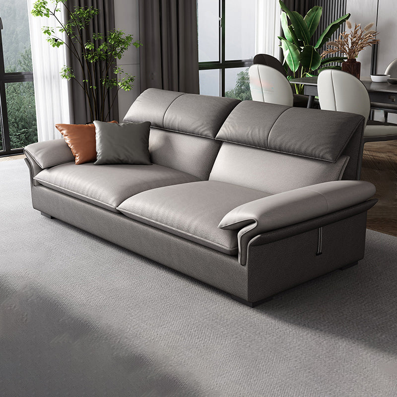 Grey Faux Leather Sectional Sofa Pillow Top Arm Sectional Ottoman Included 2-Seater Sofa Faux Leather Horizontal Clearhalo 'furn' 'furn_sectionals' 'Furniture' 'Living Room Furniture' 'Sectionals' 6920911