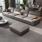 Grey Faux Leather Sectional Sofa Pillow Top Arm Sectional Ottoman Included 4-Seater Sofa with Ottoman Faux Leather Horizontal Clearhalo 'furn' 'furn_sectionals' 'Furniture' 'Living Room Furniture' 'Sectionals' 6920915