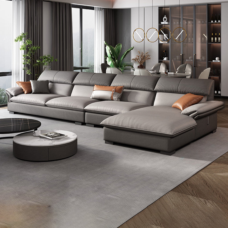 Grey Faux Leather Sectional Sofa Pillow Top Arm Sectional Ottoman Included 2-Seater Sofa & 1-Seater Sofa & Chaise Longue Faux Leather Right Clearhalo 'furn' 'furn_sectionals' 'Furniture' 'Living Room Furniture' 'Sectionals' 6920919