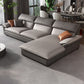 Grey Faux Leather Sectional Sofa Pillow Top Arm Sectional Ottoman Included 2-Seater Sofa with Chaise Lounge Faux Leather Right Clearhalo 'furn' 'furn_sectionals' 'Furniture' 'Living Room Furniture' 'Sectionals' 6920925