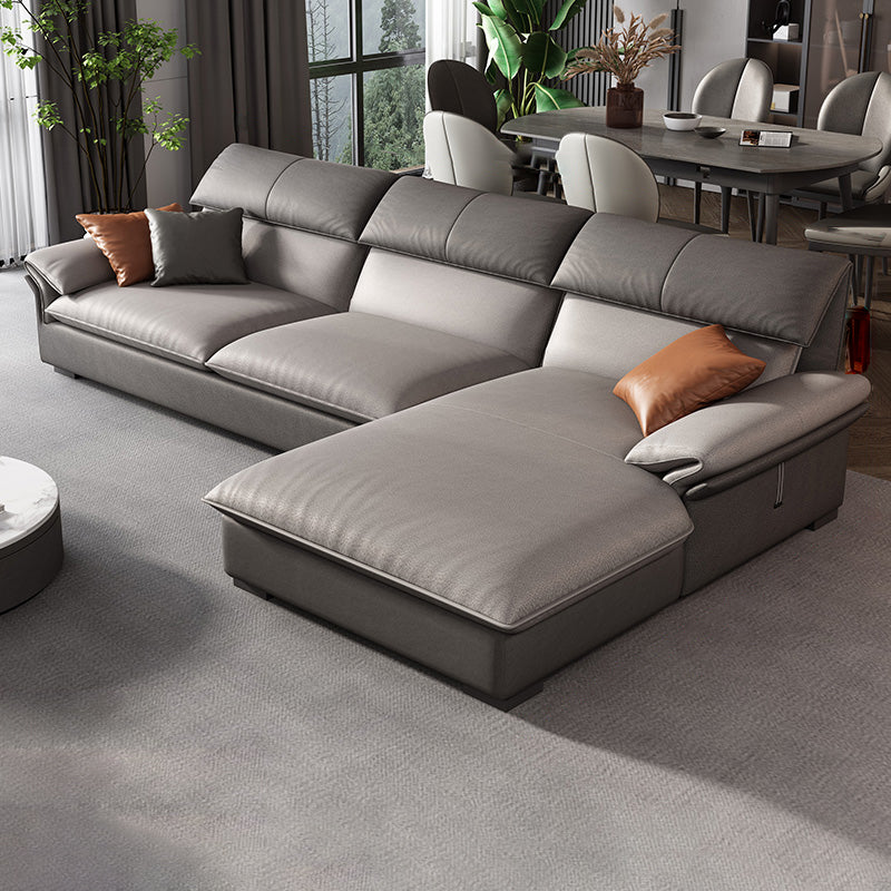 Grey Faux Leather Sectional Sofa Pillow Top Arm Sectional Ottoman Included 2-Seater Sofa with Chaise Lounge Faux Leather Right Clearhalo 'furn' 'furn_sectionals' 'Furniture' 'Living Room Furniture' 'Sectionals' 6920925