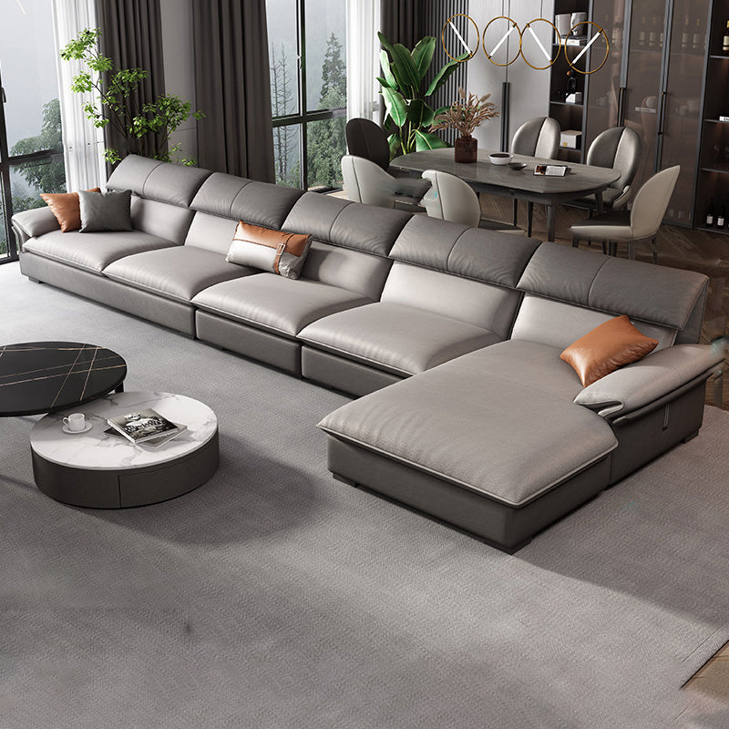 Grey Faux Leather Sectional Sofa Pillow Top Arm Sectional Ottoman Included 2-Seater Sofa & 1-Seater Sofa & 1-Seater Sofa & Chaise Lounge Faux Leather Right Clearhalo 'furn' 'furn_sectionals' 'Furniture' 'Living Room Furniture' 'Sectionals' 6920926