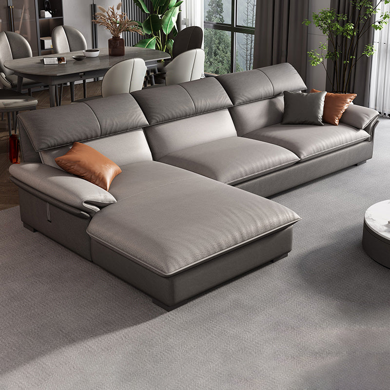 Grey Faux Leather Sectional Sofa Pillow Top Arm Sectional Ottoman Included 2-Seater Sofa with Chaise Lounge Faux Leather Left Clearhalo 'furn' 'furn_sectionals' 'Furniture' 'Living Room Furniture' 'Sectionals' 6920928
